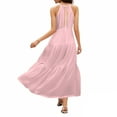 thumbnail image 5 of Sundress, Halter V Neck Sleeveless Loose Maxi Dress Casual Elegant Beach Wedding Guest Graduation Cocktail Dress Elopement For Bride Cocktail Dress Spring Women Dresses (S, Pink) ZMTing, 5 of 5
