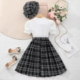 thumbnail image 4 of GaThRRgYP 2-6 Years Toddler Baby Girls Cotton Linen Dress,Medium and Large Children's Short-sleeved Round-neck Fake Two-piece Stitching Plaid Dress with Belt and Hat Black 8 Years, 4 of 9