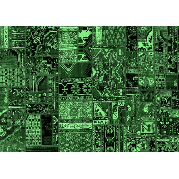 Ahgly Company Indoor Rectangle Patchwork Emerald Green Transitional Area Rugs, 4' x 6'