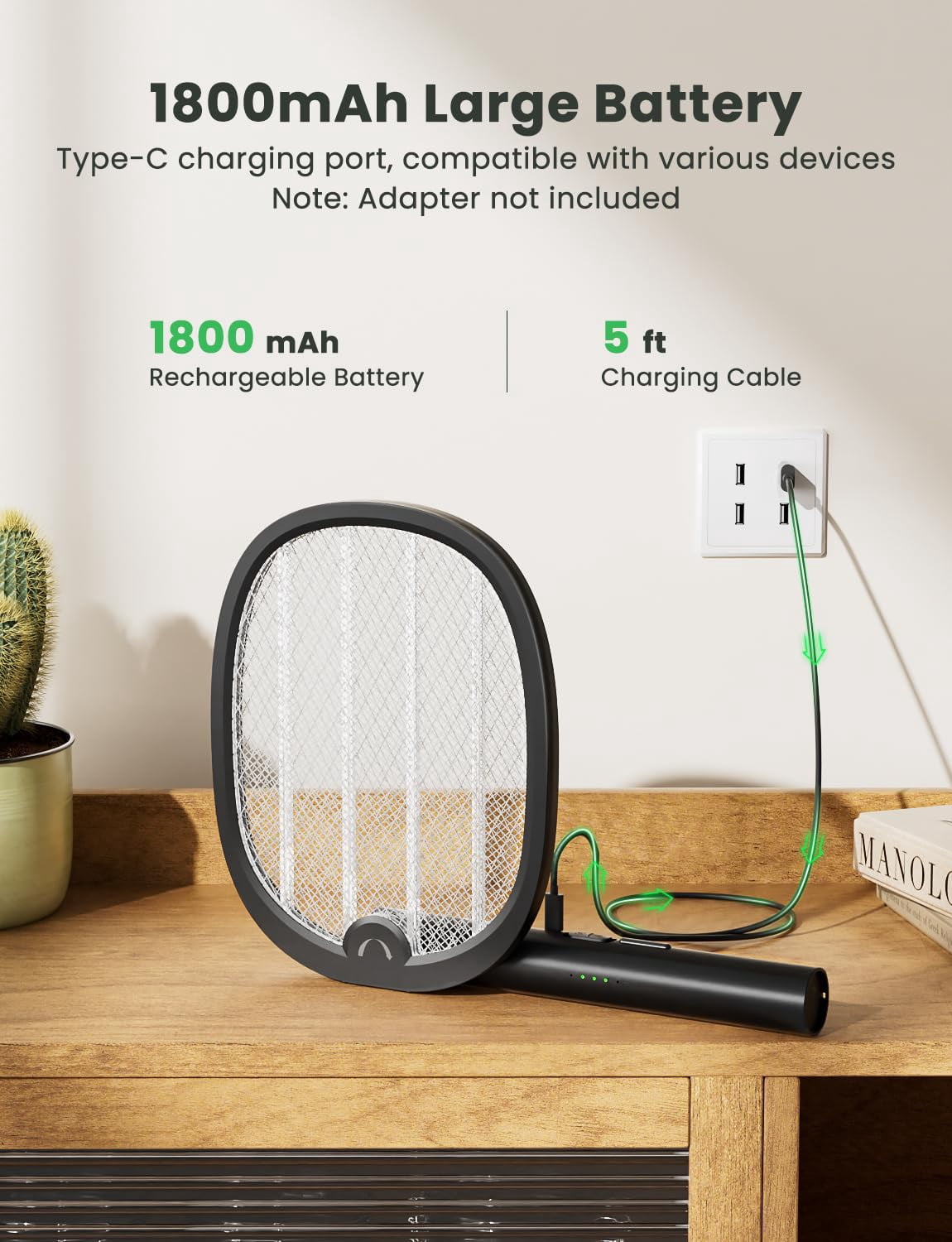 Electric Fly Swatter Foldable Zapper Racket 2 In 1 Mosquito Killer With Attractant Light Rechargeable 1800mah For Indoor Home Backyard Patio Camping