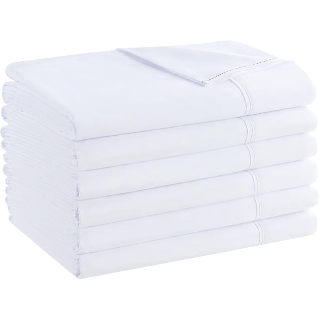 GFDYREE Arkwright Bulk Flat Microfiber Sheets - (6 Pack) Color-Coded Hem Threads Bedding Essentials Supplies for Hosts of Hotel, Motel, or Rental Properties, White, Twin