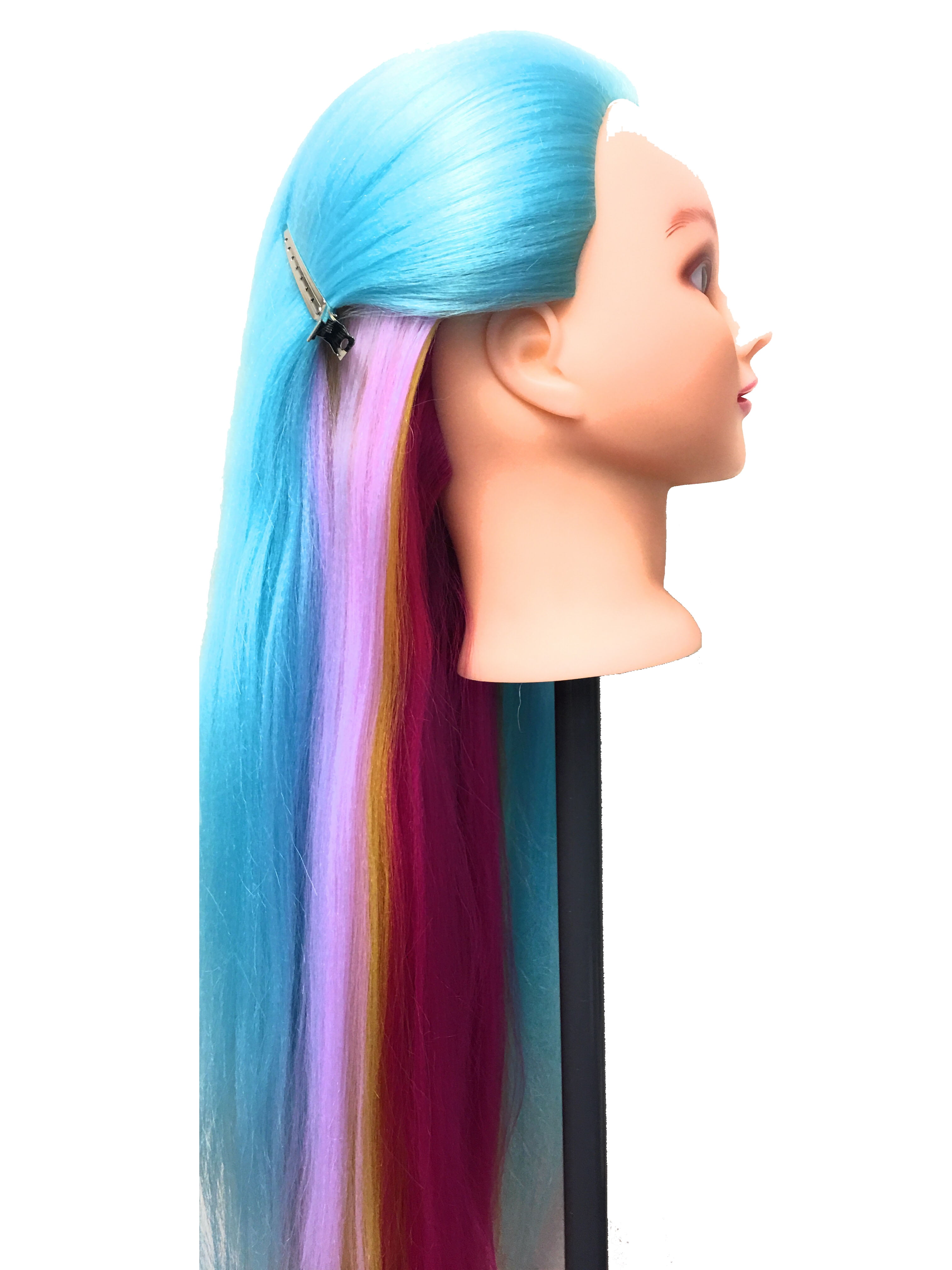 Mannequin Head 26" Yaki Synthetic Fiber Manikin Head Hairdresser Styling Training Head Training Model Cosmetology Doll Head Hair for Practice Cutting Color Blue/Pink/Yellow