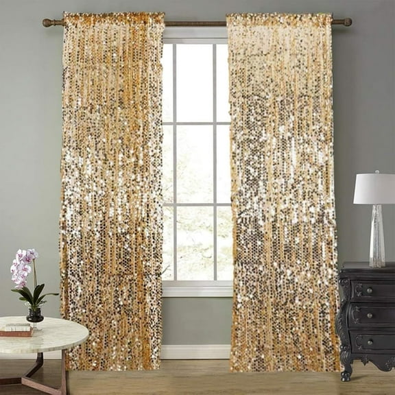 2 Panels 2x8ft Gold Big Sequin Backdrop Curtains for Birthday Baby Shower