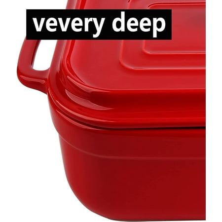

Lasagna Pan Casserole Dish with Rack-Lid Red 12.5x10x3.5 Inch，3.2 quar Roasting - Ceramic Bakeware Suitable for Oven Use With Rack and Lid Turkey Roaster for Thanksgiving Cooking Kitche
