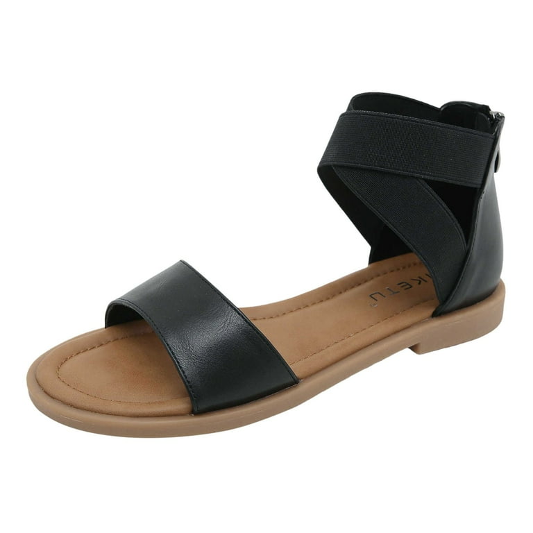 Juosiy Women's Flat Sandals Adjustable Elastic Straps Back Zipper