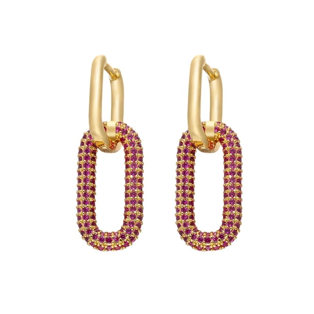 Pendientes de mujer Qarigey rectangulares de diamantes de imitación Cristal rojo dorado