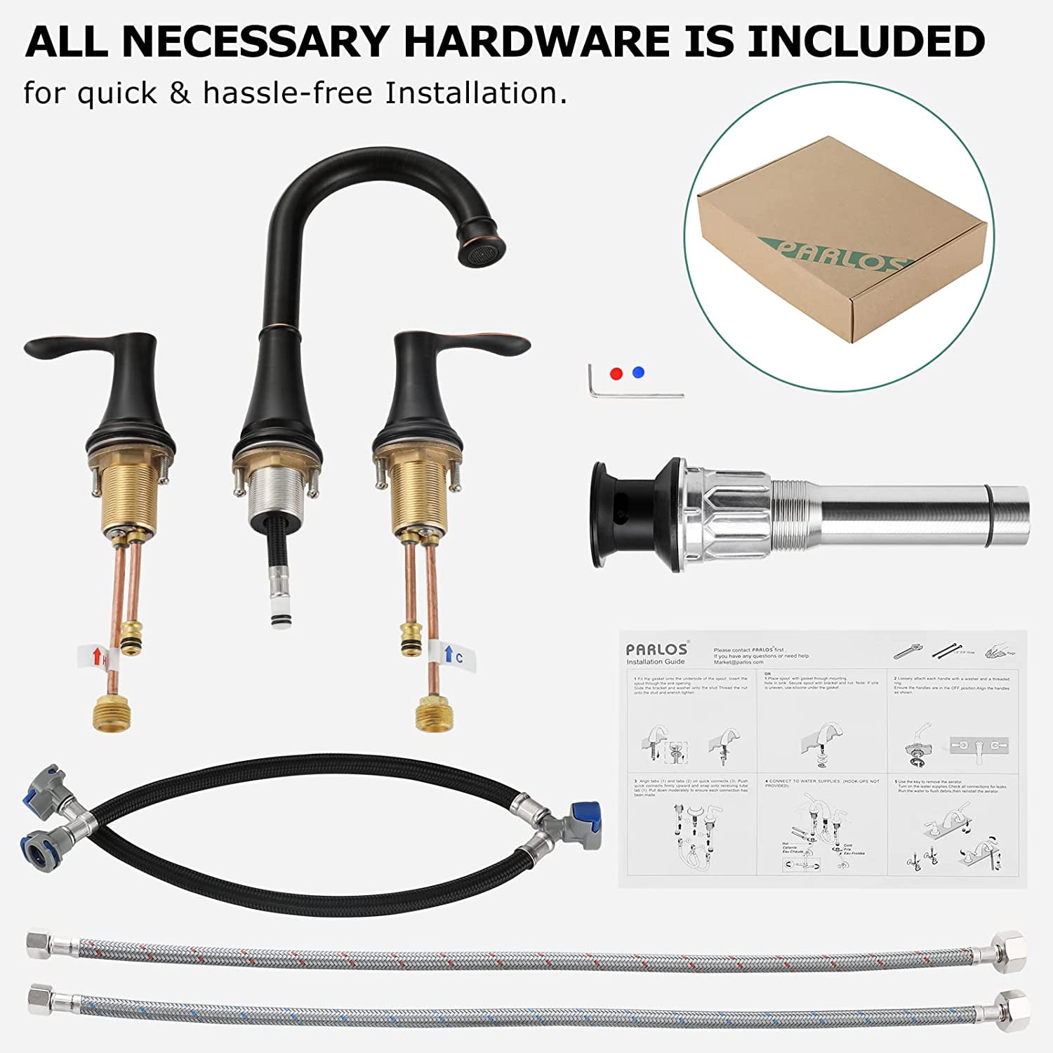 PARLOS Classic Durable Luxury Widespread 2-Handle Bathroom Sink Faucet, Oil Rubbed Bronze