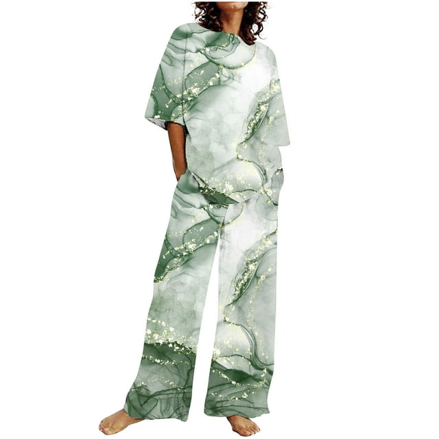 Hauts à Manches Courtes pour Femmes Ensemble d'Été Mode Imprimé Couleur Pantalon Décontracté Ensemble Deux Pièces Hauts à Manches Courtes pour Femmes Hauts d'Été pour Femmes avec Manches