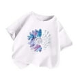 thumbnail image 3 of XUELUO Girls Tops & T-Shirts Kids Summer Floral Gradient Print Round Neck Short Sleeve Loose Tee Shirts Streetwear,White,5-6 Years, 3 of 3