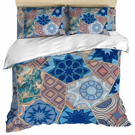 Boho Geometric Set of 4 Bedding Quilt Covers Southwest Abstract Traditional Art 4-Piece Bed Sheet Set with Extra Soft Bed Sheets Quilt Cover Pillowcase Twin