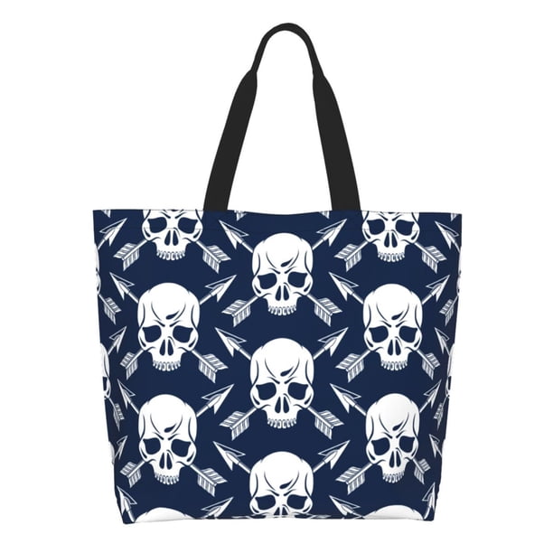 Balery white arrow Skull Bolsa Tote Estilo Estético con Cremalleras, Bolsa de Hombro, Bolsa de Compras Grande y Plegable