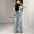 thumbnail image 3 of WMQPNNS Girl's Jeans Baggy Girls Wide Leg Denim Pants Junior Mid Rise Elastic Band with Pockets Casual Clothes, Size 4-5 Years, fd1-Light Blue, 3 of 6