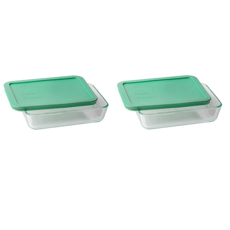 Pyrex 3-Cup Rectangle Glass Food Storage Set Container Green Lid (Pack Of  2) 