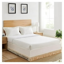 Sweet JoJo Designs Minimalist Macrame Boho Chic Ivory 60x80 Full/Queen Size Bed Skirt with 14" Drop Luxury Fringe Knotted Cotton Tassel Decorative Dorm Teen Home Bedroom Decor Dust Ruffle Washable