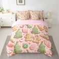thumbnail image 3 of Manfei Kawaii Gingerbread Man 7 Pieces Bedding Comforter Set, Pink Green Xmas Tree Full Bedding Set, Cute Christmas Donut Reversible Fitted Sheet Flat Sheet, Lightweight Room Decor, 3 of 8