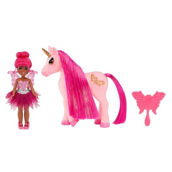 MGA Entertainment Dream Bella Color Change Surprise Little Fairies 5.5"" Doll and Little Unicorn 2 Pack- Jaylen and Ribbon Pink Fairy and Unicorn Great Gift Toy for Kids Ages 3 4 5+
