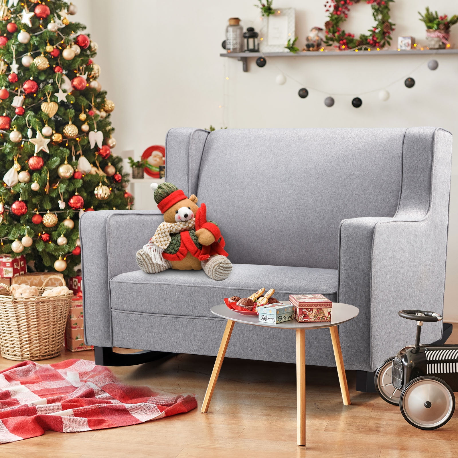 YODOLLA Grey Fabric Nursery Glider Rocking Chair with YODOLLA Grey Fabric Nursery Glider Rocking Chair with