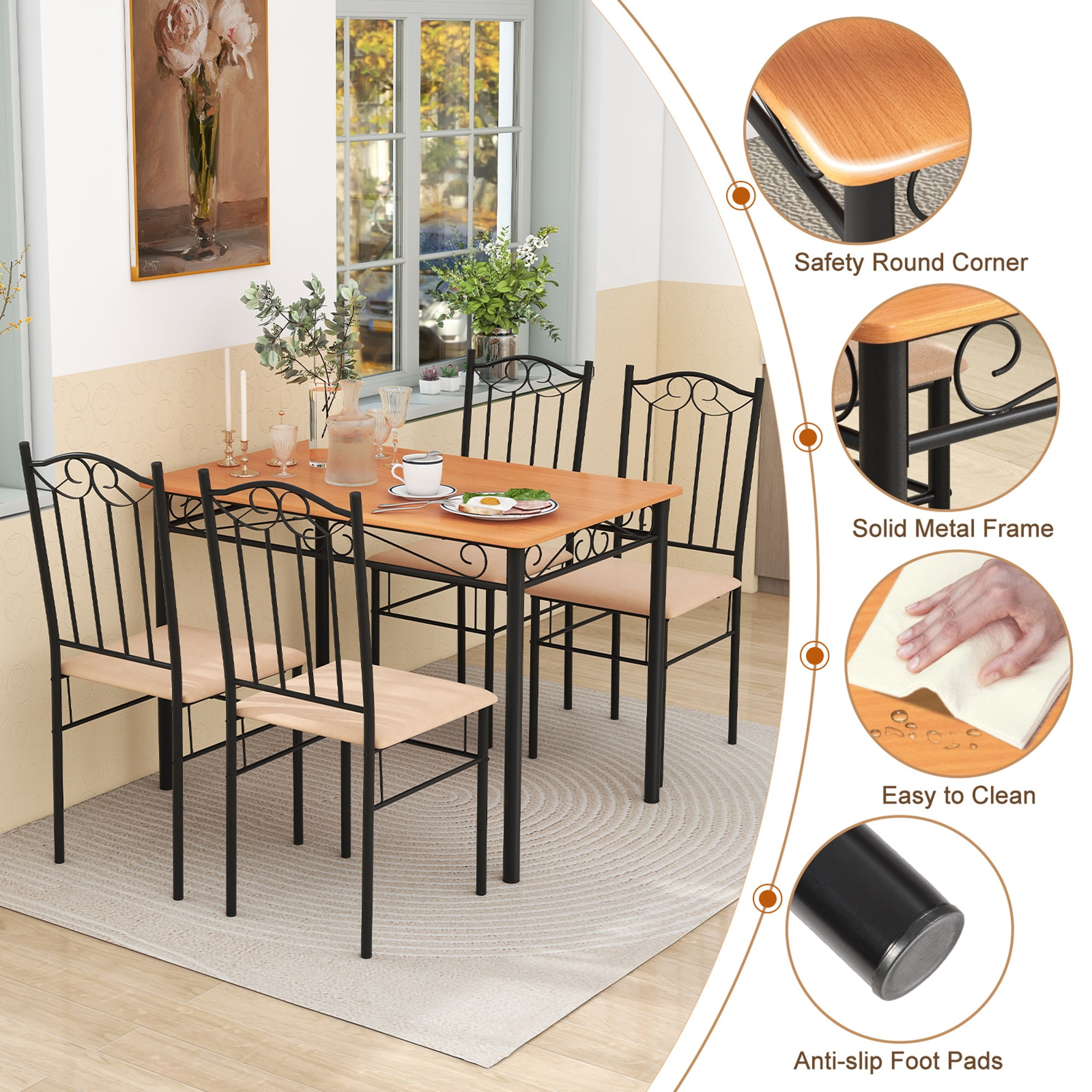 Costway PCS Dining Set Wood Metal 30 Table Philippines Ubuy