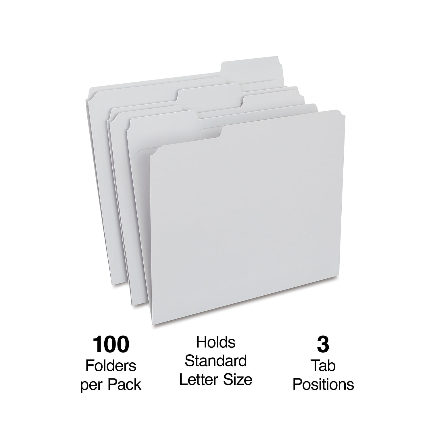 Staples Colored File Folders w/ Reinforced Tabs Letter 3 Tab Gray 100/Box TR508895/508895