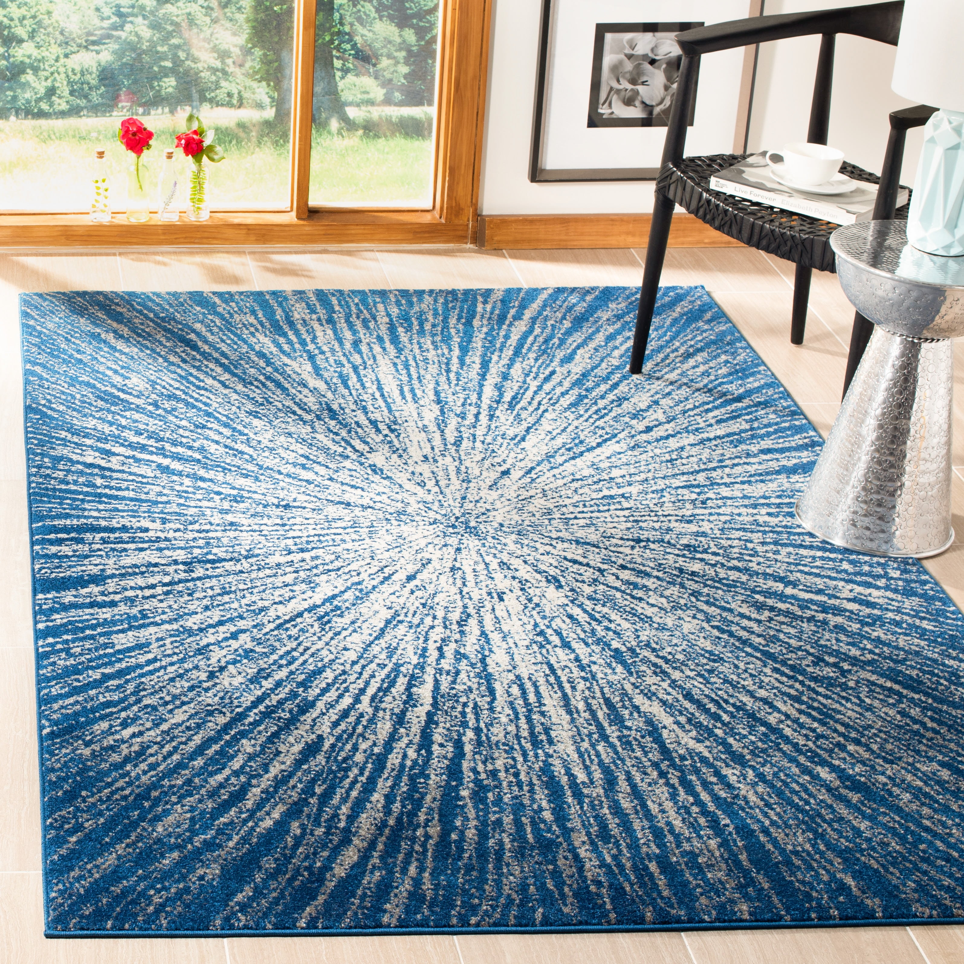 SAFAVIEH Evoke Vana Abstract Area Rug, Navy/Ivory, 4' x 6'