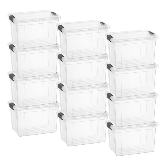 Superio Clear Storage Boxes with Lids, Plastic Container Bins for Organizing, Stackable Crates, BPA Free, Non Toxic, Odor Free, Organizers for Home, Office, School, and Dorm, 4.75 Quart, 12 Pack