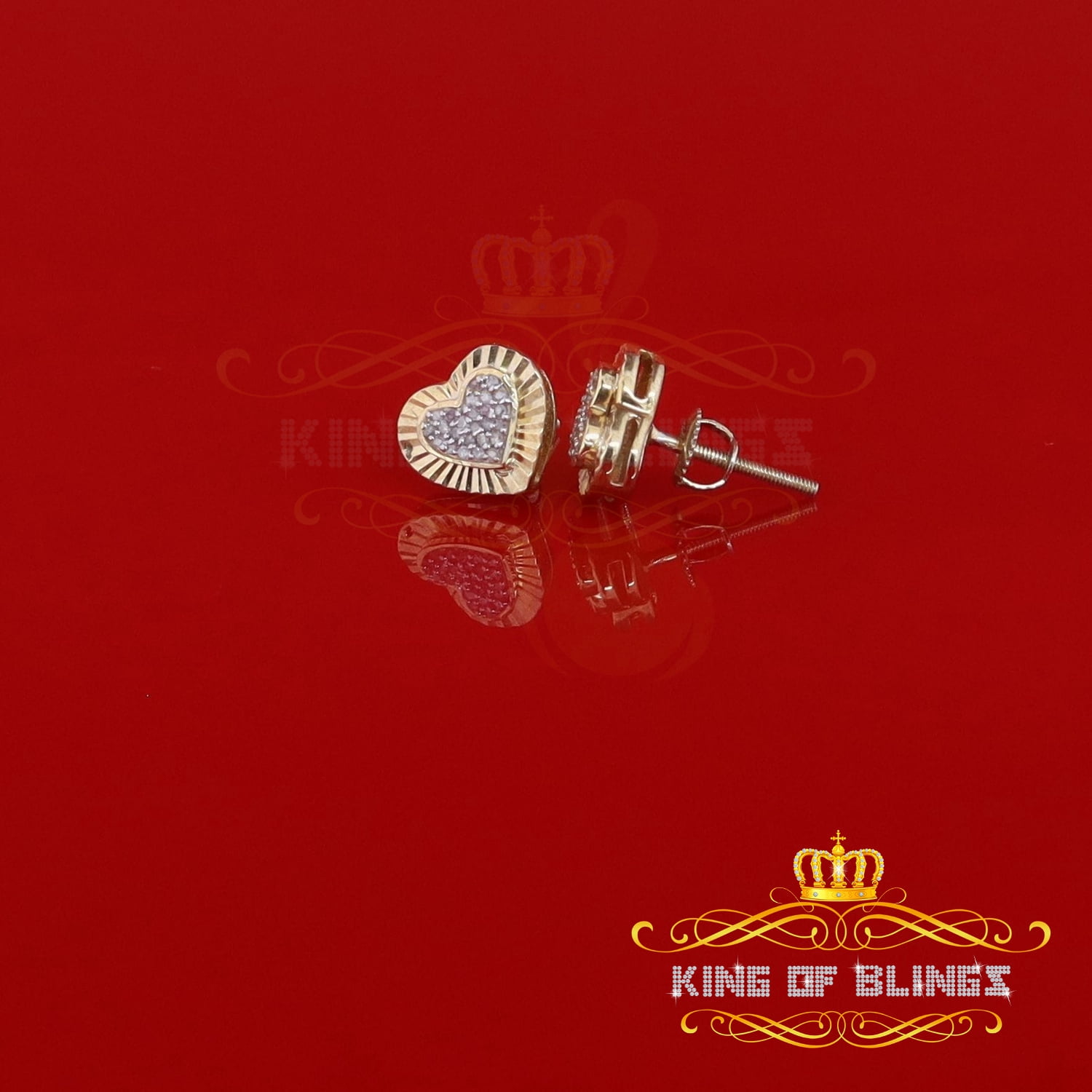 King of Bling's Aretes Para Hombre Heart 925 Yellow Silver 0.15ct Diamond Women's Stud Earring