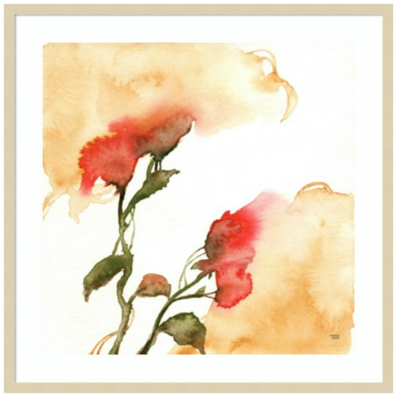 Amanti Art Watercolor Floral Yellow and Red II Wood Framed Wall Art Print