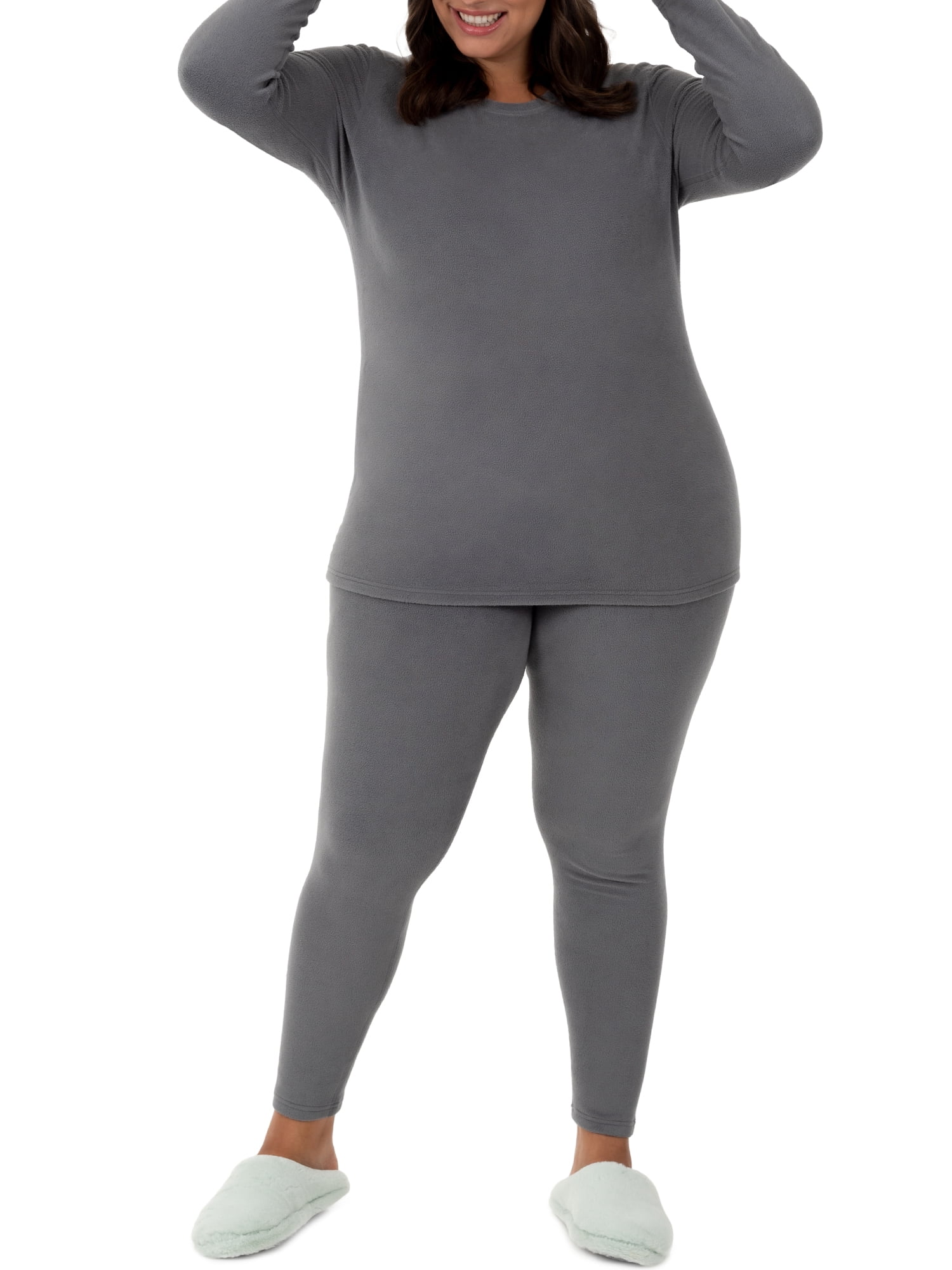 Fruit of the Loom Women's & Women's Plus Stretch Fleece Thermal Top and Bottom Set