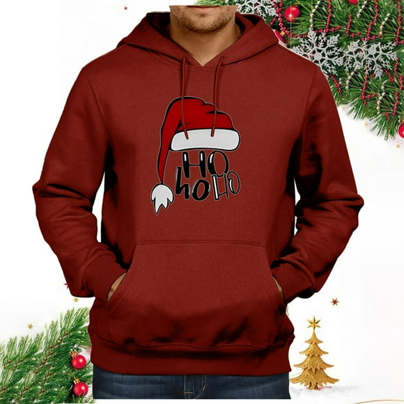 Ediodpoh Christmas Hoodies for Men 2024 Red Wine Glasses with Santa Hats Graphic Sweatshirts Pullover Sweater Winter Clothes Mens Sweatshirt Red M
