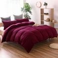 thumbnail image 1 of 3 Piece Solid Color Wine Red Quilt Cover Bedding Duvet Cover Set(Queen), 1 of 4