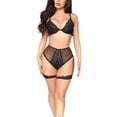 thumbnail image 3 of Conjunto de ropa interior con cinturón de liga sexy para mujer Ropa de dormir de lencería de flores de encaje, Negro, S AweSitey  XX000077-01, 3 of 7
