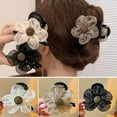 thumbnail image 3 of Pinza para el pelo de malla con girasoles para mujer, accesorio para coleta, de plástico, 8 cm, multicolor (blanco, negro, marrón), elegante diseño floral para uso diario y ocasiones especiales., 3 of 5