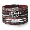 thumbnail image 1 of Pulsera de cuero de PU, pulsera con hebilla magnética del Árbol de la Vida de perlas -marrón, 1 of 5