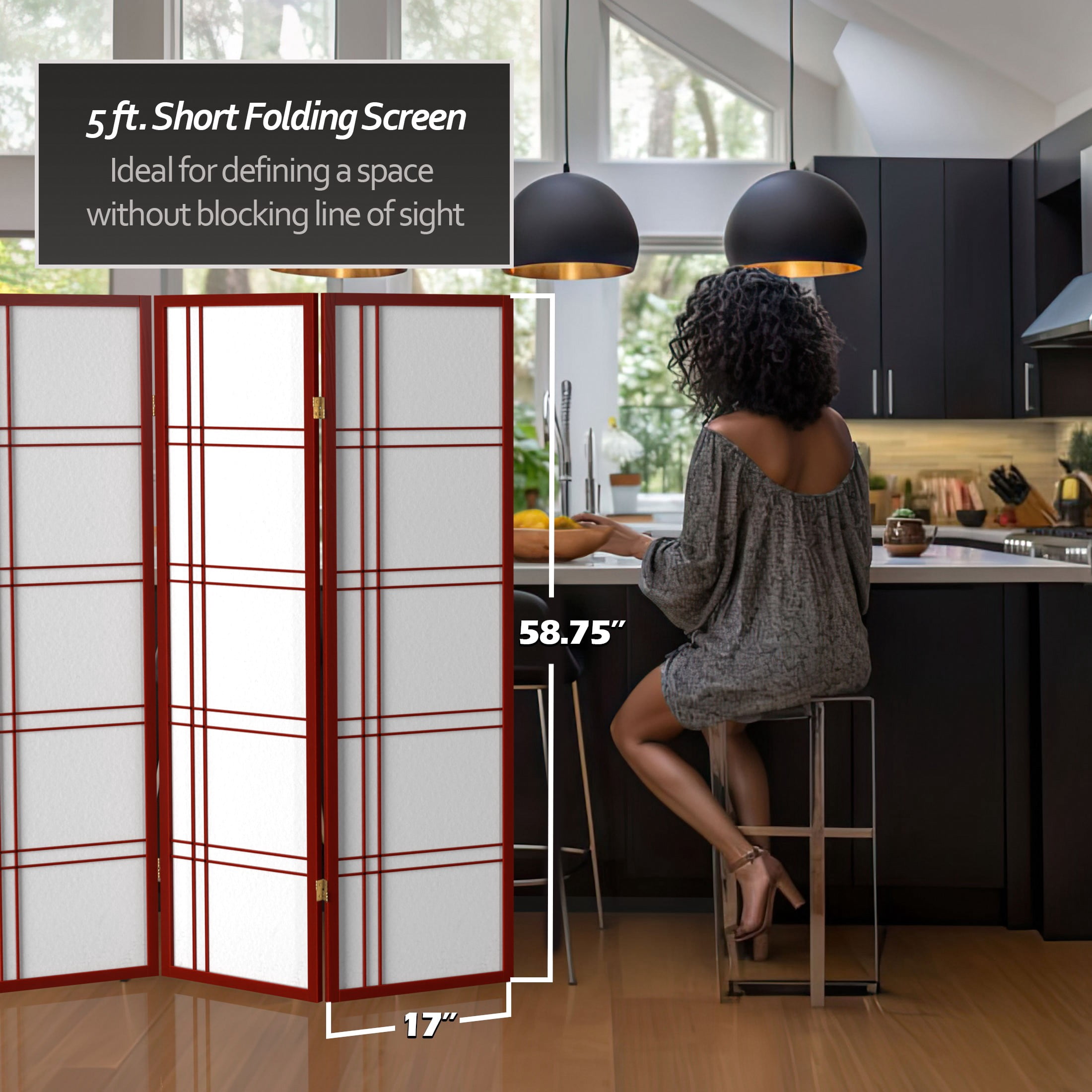 5 ft. Japanese Style Shoji Screen Room Divider with Double Cross Lattice - Rosewood - 4 Panel Folding