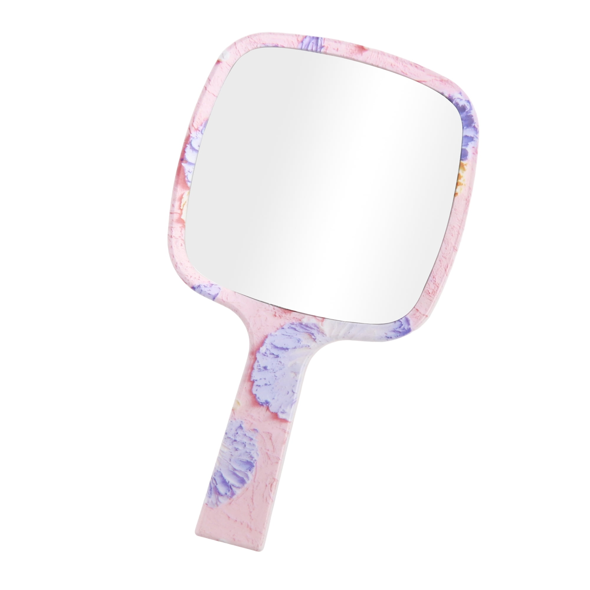 Unique Bargains 1 Pc Portable Square Handheld Mirror for Business Travel Purple Pink