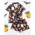 thumbnail image 4 of ATAIKU Halloween Silk Satin Pajama Set for Women 2 Piece Lounge Pjs Shorts Matching Ghost Pumpkin Sleepwear Button Down Shirt Shorts, 4 of 7