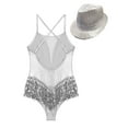 thumbnail image 6 of YONGHS Womens Sequins Tassel Ballet Gymnastic Leotard Latin Dance Jazz Fringe Bodysuit with Hat Silver XXL, 6 of 7