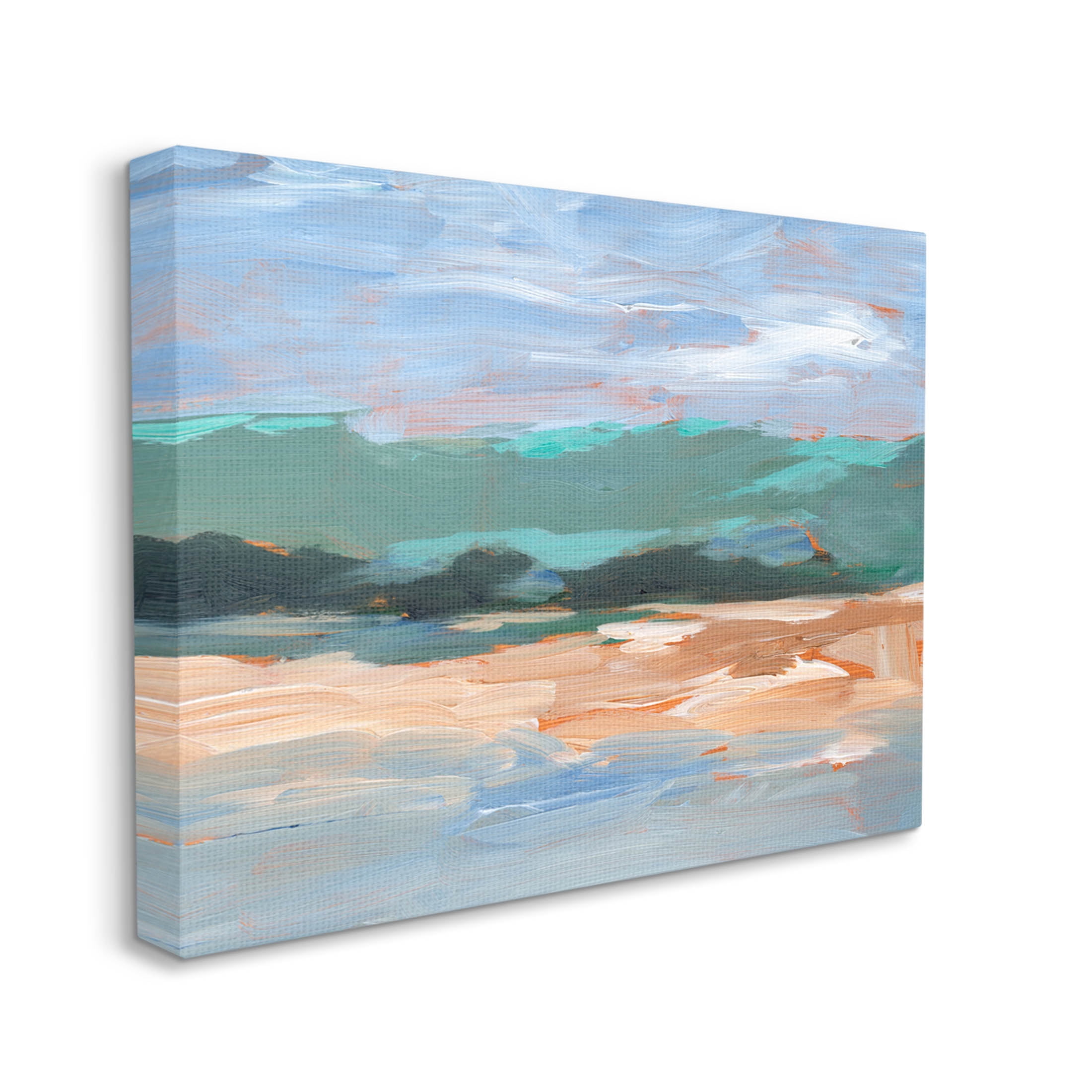 Modern Lake Brushed Scenery Landscape Painting Gallery Wrapped Canvas Print Wall Art