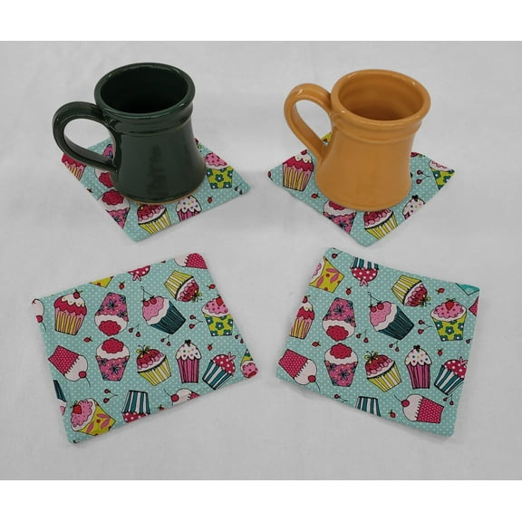 Teal Cupcakes Cloth Coasters by Penny's Needful Things (Set of 4)