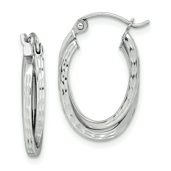 Beautiful Sterling Silver Rhodium Plated Textured Double Oval Hoop Earrings