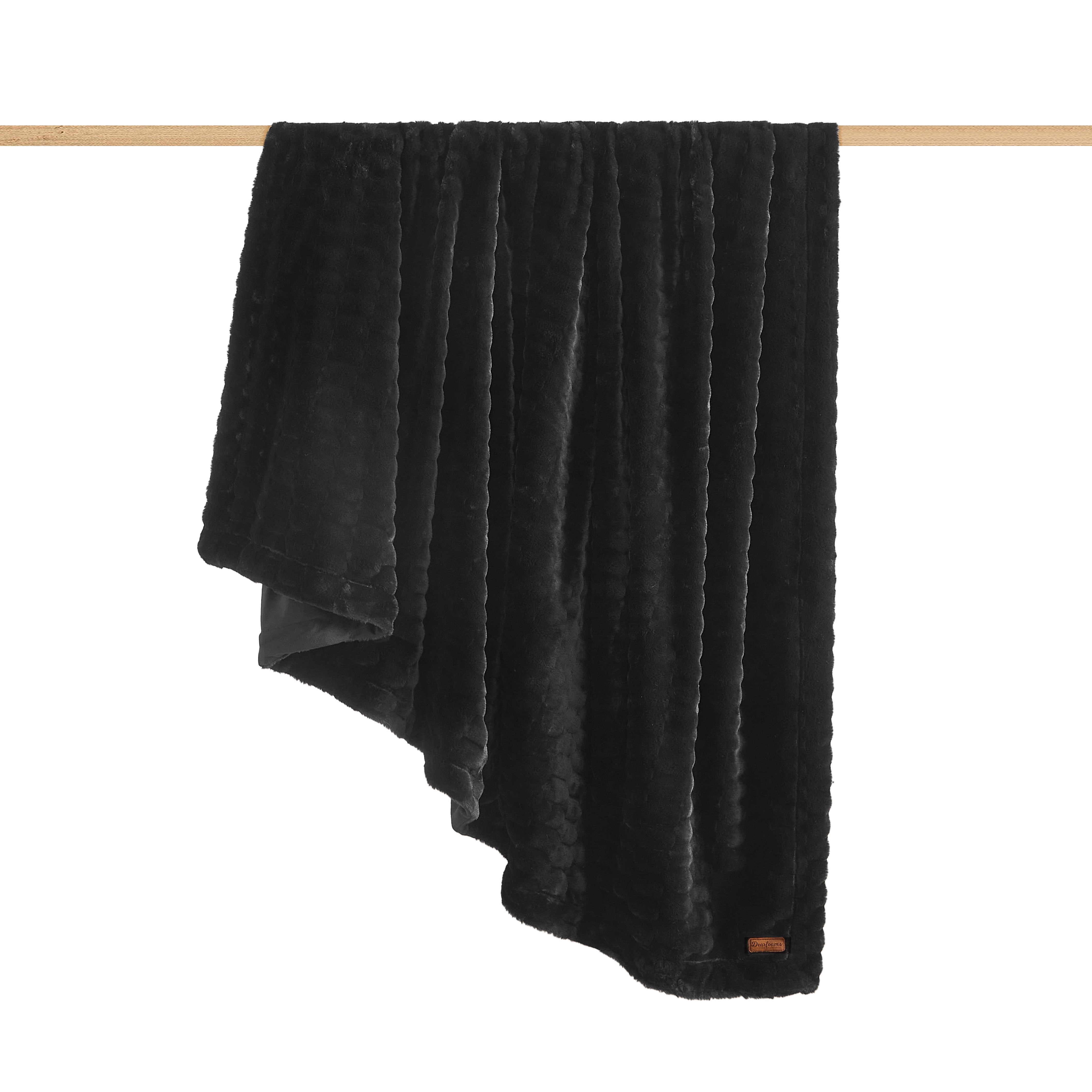 Dearfoams Textured Faux Fur Reversible Mink Bed Blanket, Black, King, 102 x 90 in