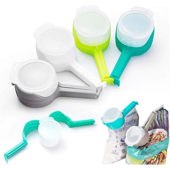 4Pcs Bag Clips, Food Storage Sealing Clips with Pour Spouts, Kitchen Clips, Plastic Cap Sealer Clips