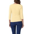 thumbnail image 4 of INSPIRE CHIC Women's Ruched Blouse Button Decor V Neck 3/4 Sleeve Solid Knit Top S Apricot, 4 of 7