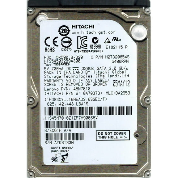 Hitachi HTS545032B9A300 P/N: 0A70373 MLC: DA2959 320GB Thailand