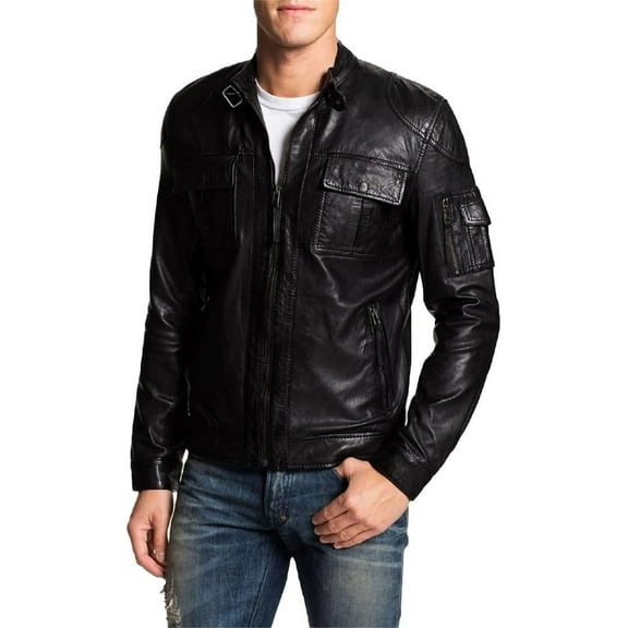 Mens Leather Jacket Slim Fit Biker Motorcycle Genuine Lambskin Jacket Coat A200