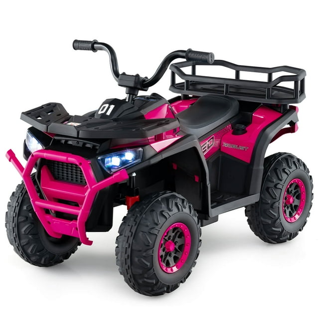 Costway 24V Kids Ride on Electric ATV Car Toy with Spring Suspension & LED Lights USB Pink