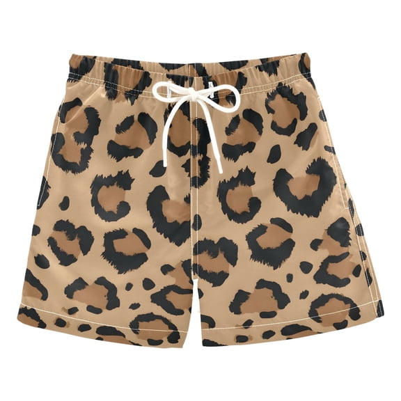 Brown Leopard Print Pattern Swim Trunks Quick Dry Beach Pool Board Shorts Lightweight Stylish Print Sizes 2T to XL