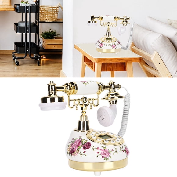 Vintage European Retro Landline Ceramic Printing Creative Digital Old Fashioned Telephone with Electronic Date Display