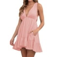 thumbnail image 2 of Sleeveless Solid Deep V-Neck Sexy Backless Mini Dress, 2 of 5