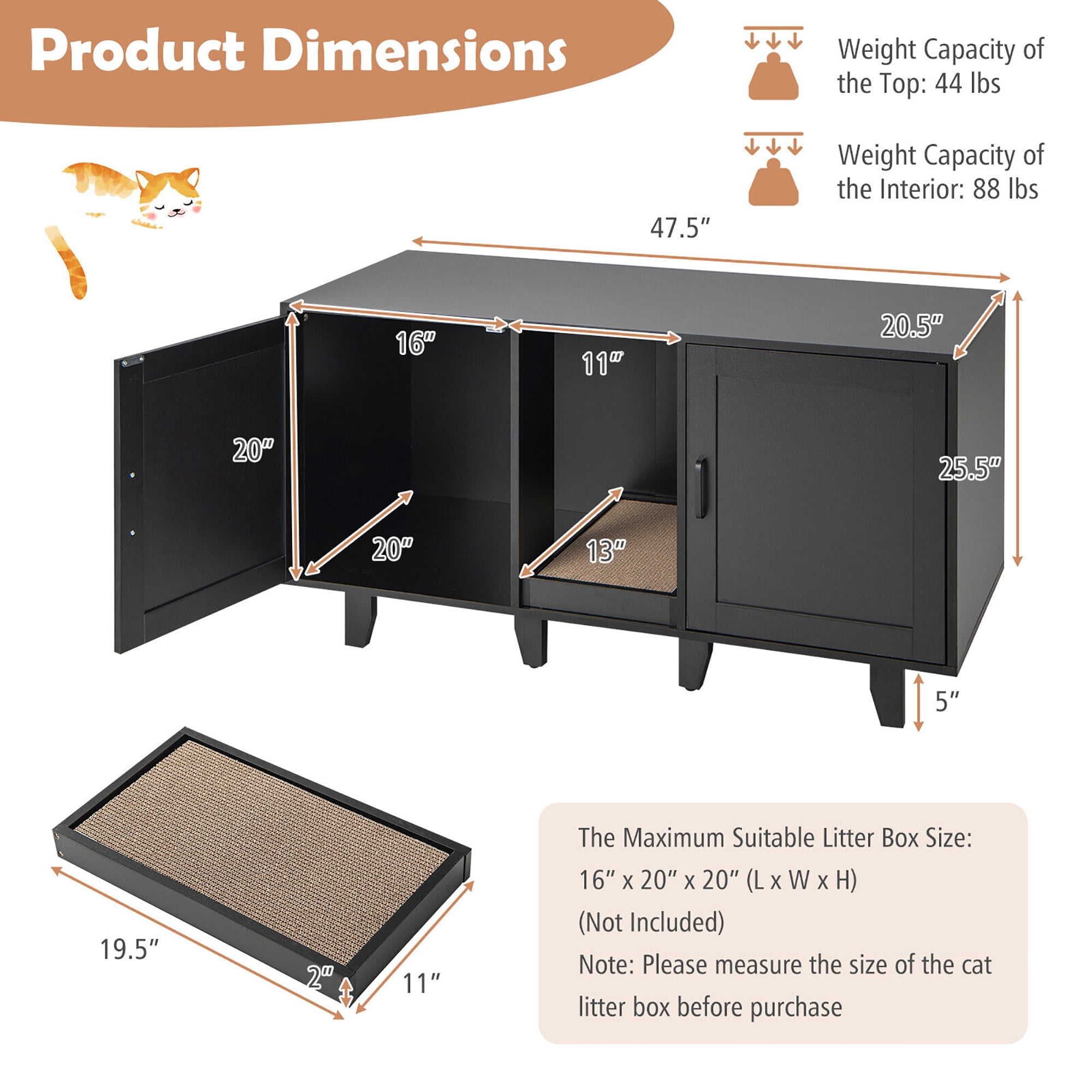 Gymax Cat Litter Box Enclosure TV Stand Cabinet Hidden Cat House Washroom W/ 2 Doors Patented